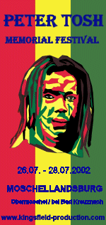 Flyer Peter Tosh Memorial Festival Moschellandsburg Obermoschel Reggae Africa Afrika Bob Marley Party Irie